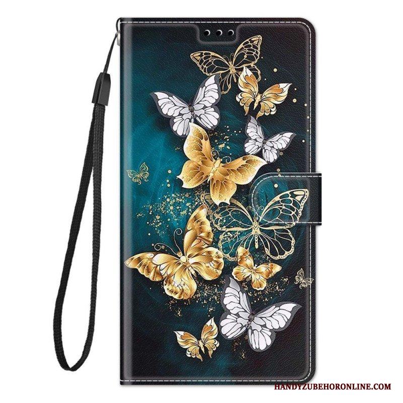 Fodral Samsung Galaxy M23 5G Med Kedjar Strap Butterflies Fan