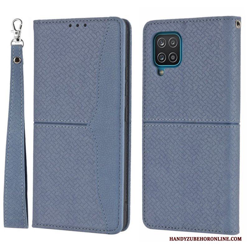 Folio-fodral Samsung Galaxy M12 / A12 Med Kedjar Läderfodral Strappy Vävd Läderstil