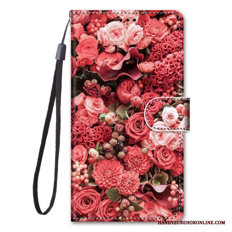 Folio-fodral Samsung Galaxy M53 5G Med Kedjar Rem Blommor