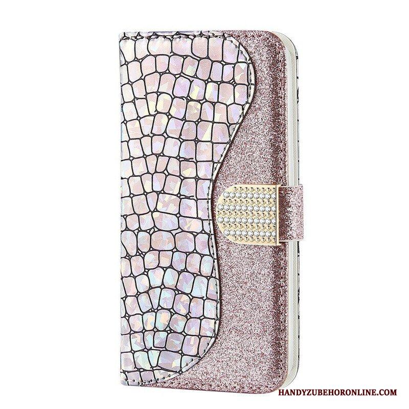 Folio-fodral Samsung Galaxy S21 FE Krokodil Diamanter