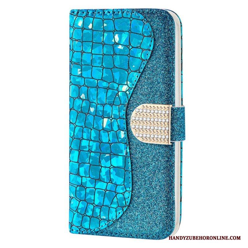 Folio-fodral Samsung Galaxy S23 5G Krokodil Diamanter