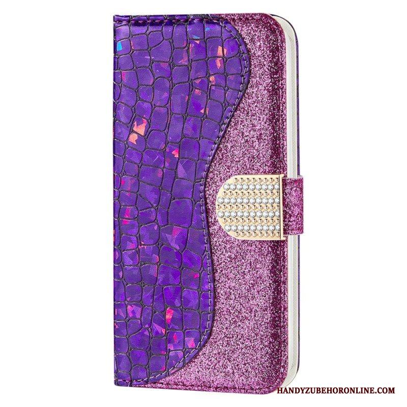 Folio-fodral Samsung Galaxy S23 5G Krokodil Diamanter