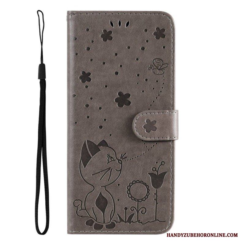 Folio-fodral Samsung Galaxy S23 5G Med Kedjar Strappy Cat And Bees