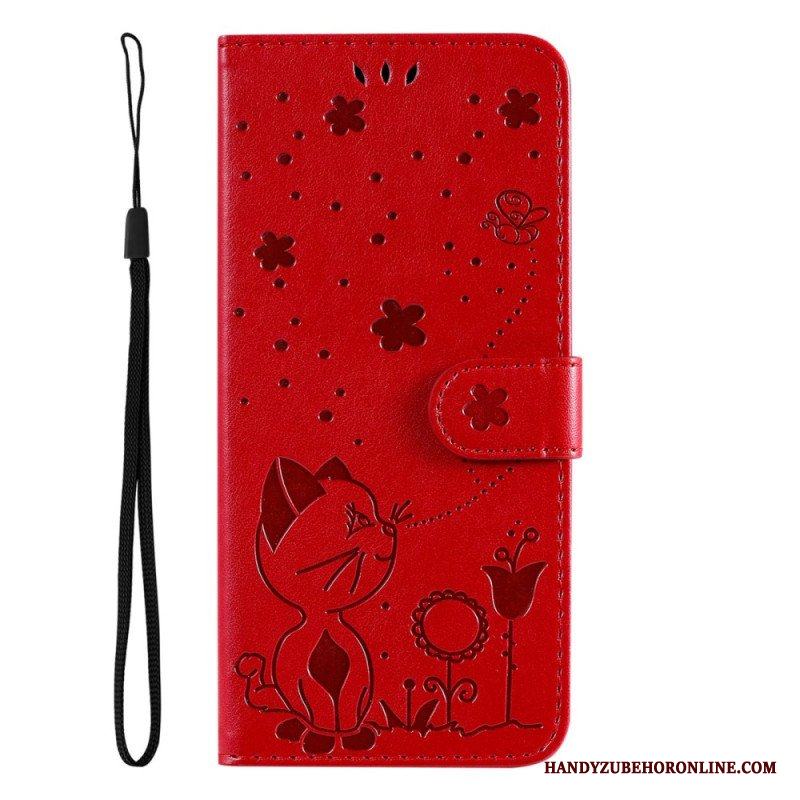 Folio-fodral Samsung Galaxy S23 5G Med Kedjar Strappy Cat And Bees