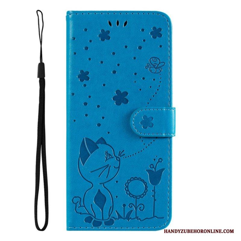 Folio-fodral Samsung Galaxy S23 5G Med Kedjar Strappy Cat And Bees