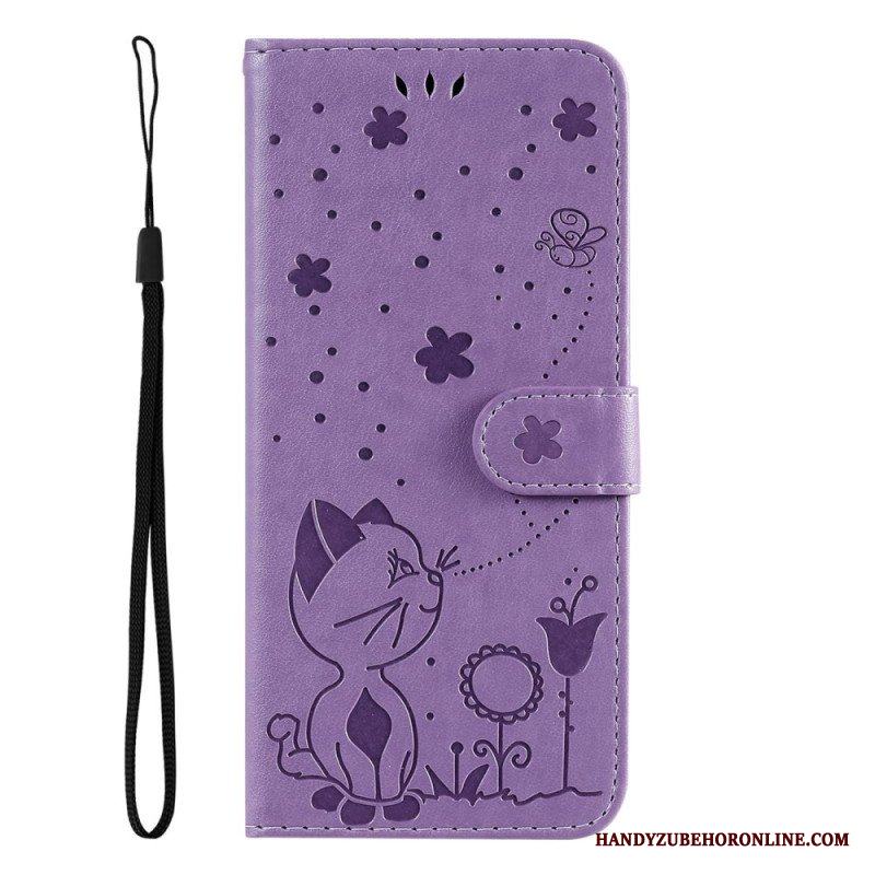 Folio-fodral Samsung Galaxy S23 5G Med Kedjar Strappy Cat And Bees