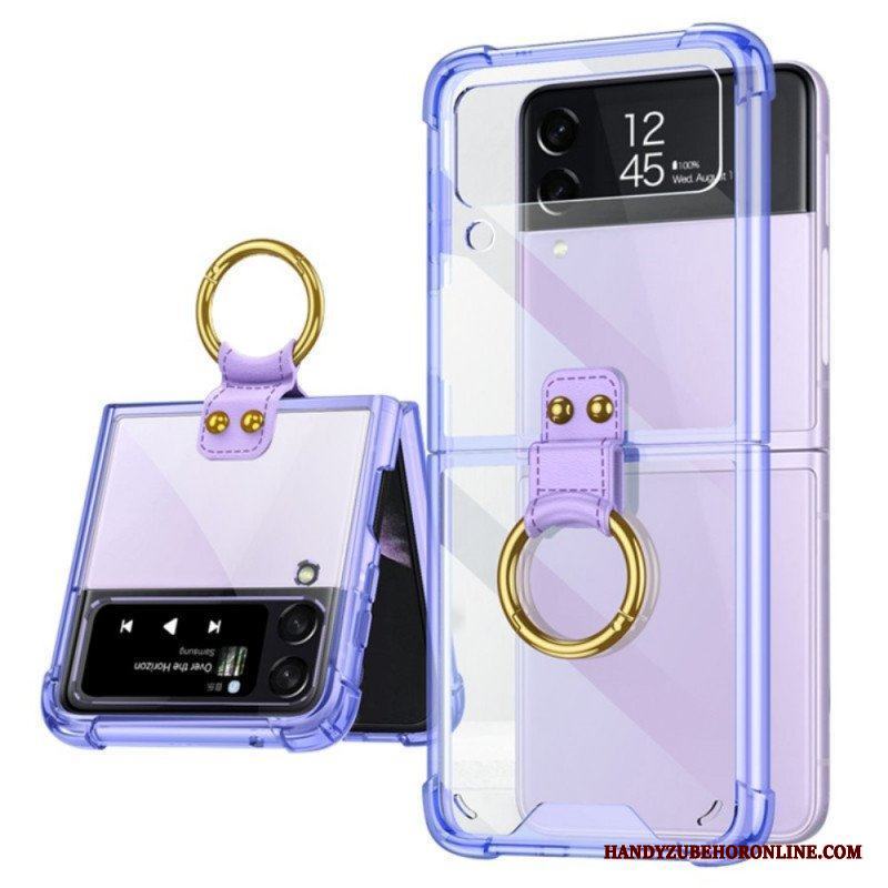 Folio-fodral Skal Samsung Galaxy Z Flip 3 5G Läderfodral Transparent Ring-support Gkk