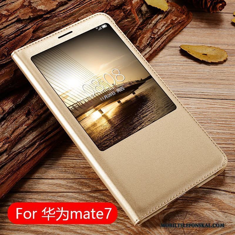 Huawei Ascend Mate 7 Trend Läderfodral Clamshell Mobil Telefon Guld Skydd Skal Telefon