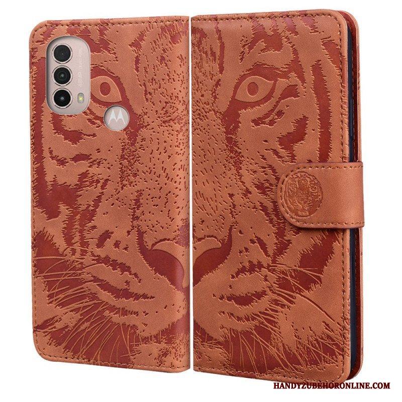 Läderfodral Moto E40 / E30 / E20 Tiger Face Print